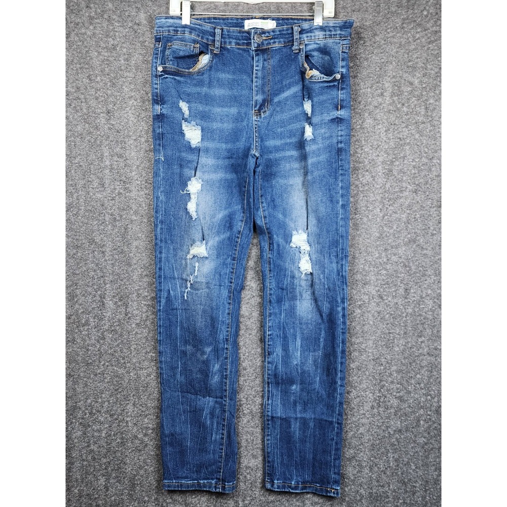 Refinery Republic Distressed Skinny Jeans Women 34/32‎ Blue Denim Ripped Stretch